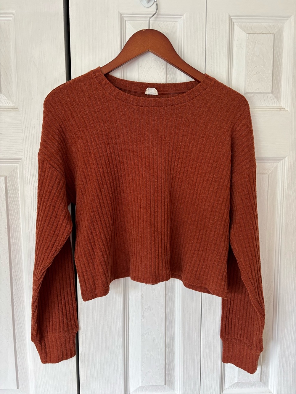 Wilfred Free Ribbed Rust Long Sleeve Cropped Shirt Size Medium